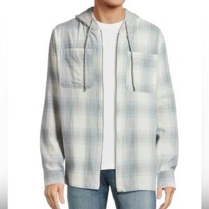 No Boundaries Men's Zip Hooded Flannel Shirt, Oversized fit M (38-40)